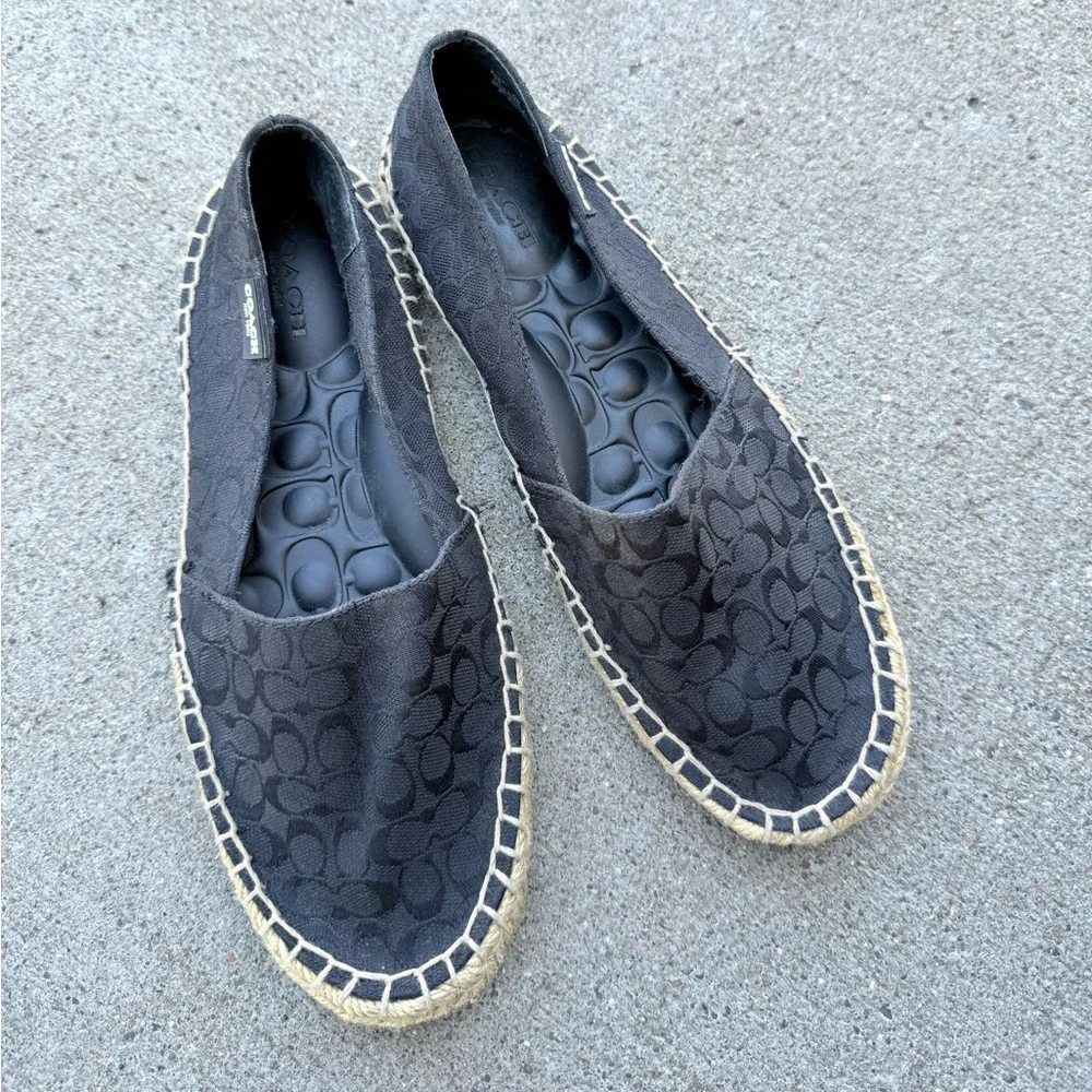 Coach June Signature Logo Espadrille Flats in black woven size 7B
